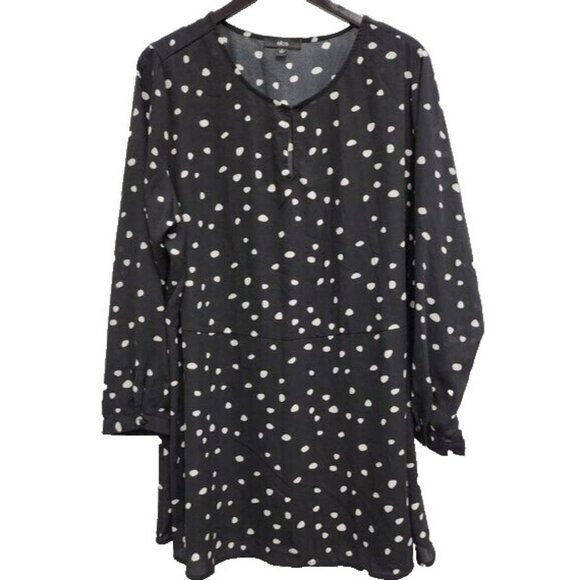 ellos Tops - ELLOS Womens Tunic Top Size 18 Black White Polka Dot Keyhole Neck Long Sleeve